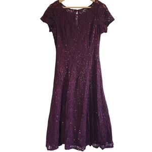SLNY Lace and Sequins Burgundy Midi Dress Size 10